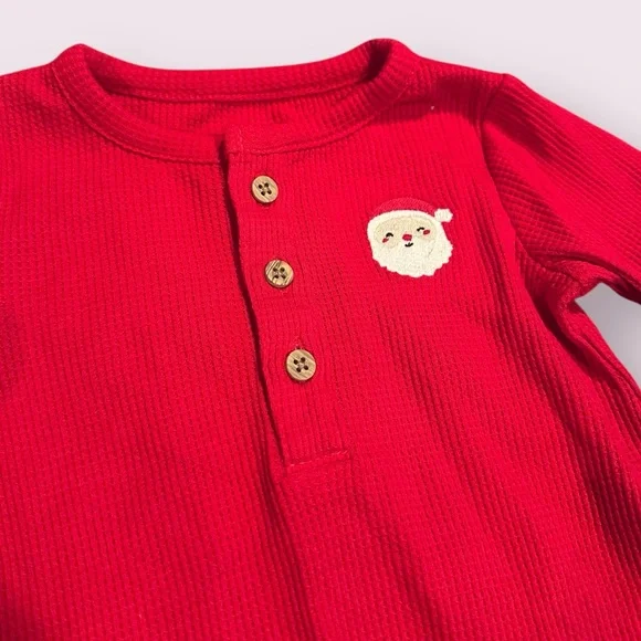 NWT Carter's Baby Red Waffle Knit Santa Christmas Footies Size 9 Months - Picture 5 of 8